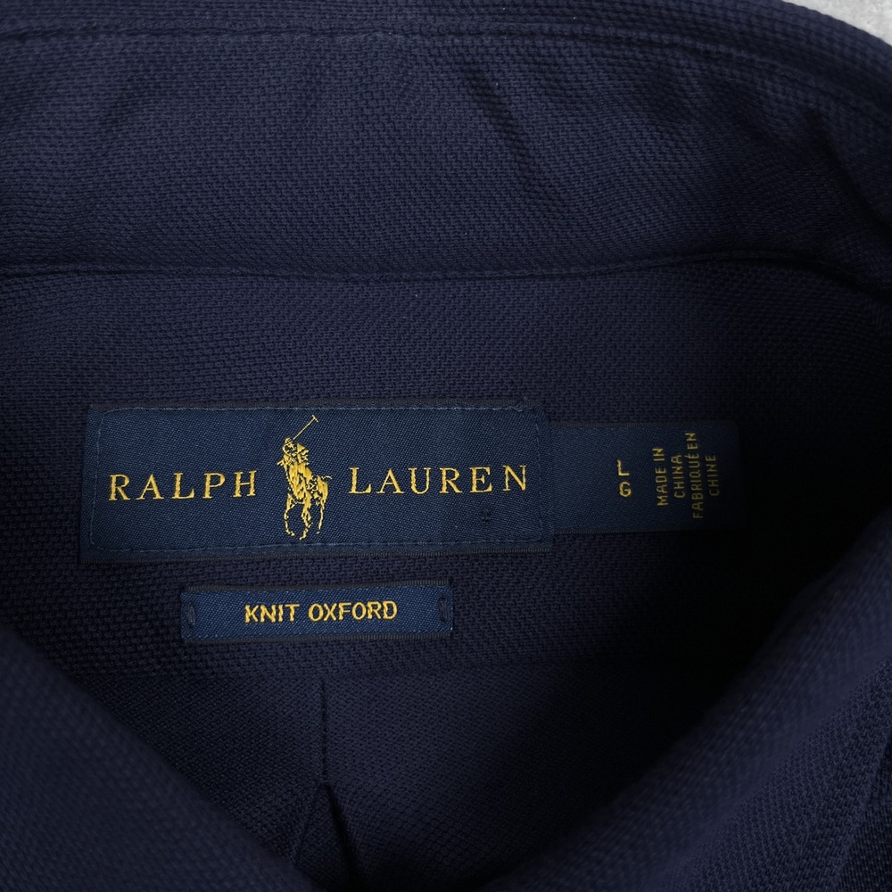 Ralph Lauren Knit Oxford Shirt Mens Large Navy Blue Stretch Flesh Pony Cotton - Picture 9 of 12